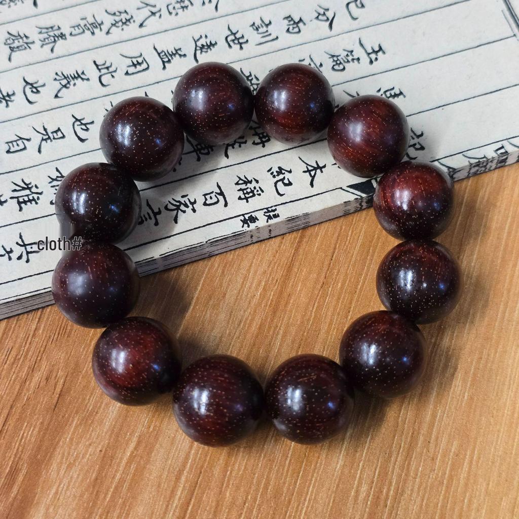 Zambia Blood Sandalwood Beads Bracelet: High-Density Small-Leaf Red Sandalwood with Gold Star Design, Prayer Beads.
