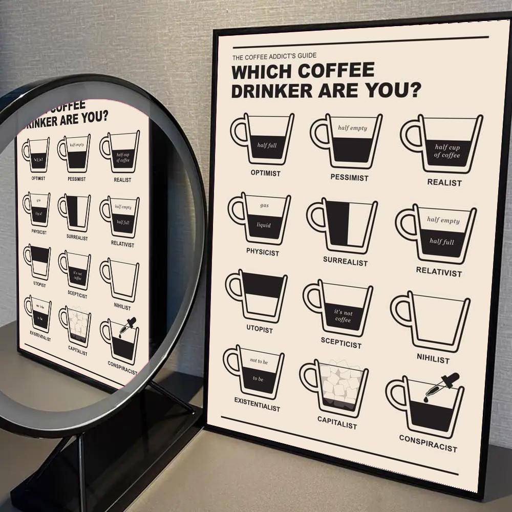 1pc Coffee Guide Espresso Americano Quotes Poster Self-adhesive Art Waterproof Paper Sticker Coffee House Bar Room Wall Decor