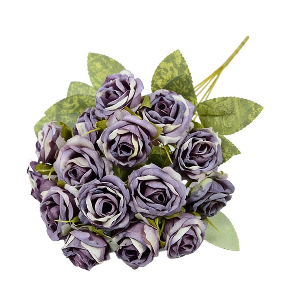 Silk Petals Rose Artificial Flowers 15 Heads Faux Flower Holding Bouquet Flower Home Decoration