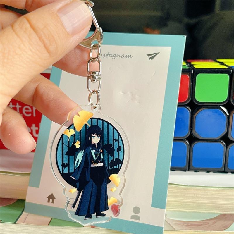 Demon Slayer Cartoon Acrylic Keychain Tokitou Muichirou Anime Action Figures Doll Kawaii Key Backpack Decoration Christmas Gifts