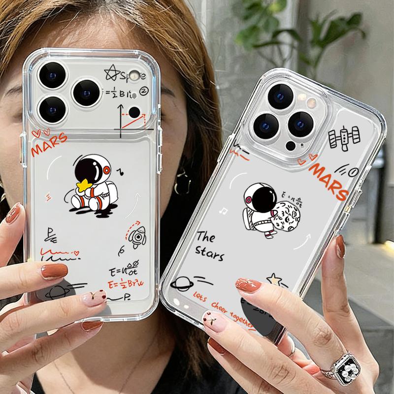 Shockproof Clear TPU Case For iPhone 17 16 Pro 15 14 13 12 Pro Max 11 Transparent Silicone Cute Astronaut Pattern Phone Cover