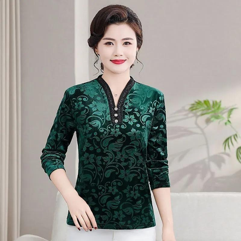 Western-style Mother's Bottoming Shirt Spring and Autumn New Middle-aged and Long-sleeved High-end Tops T-shirts