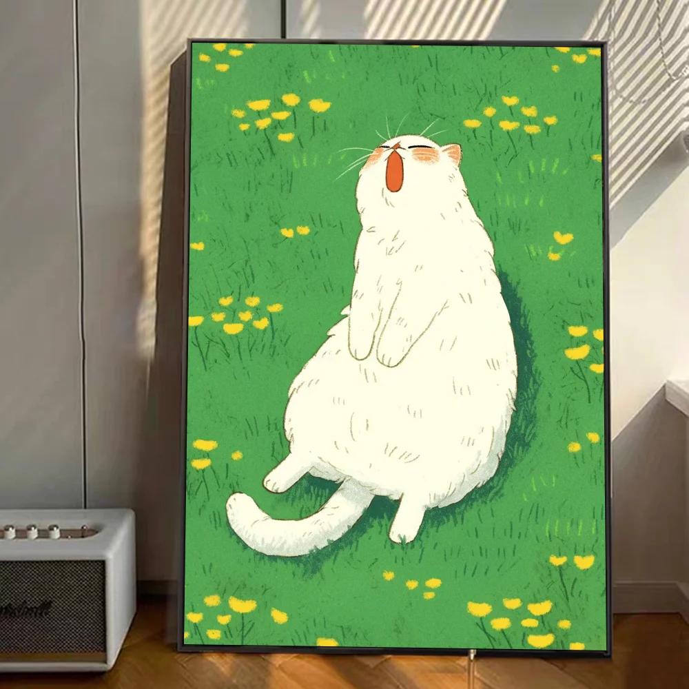 Vintage Wall Art, Funny Animals Kawaii Cats,.High Definition Canvas Printed Poster, Home Living Room Bedroom Decorative Items