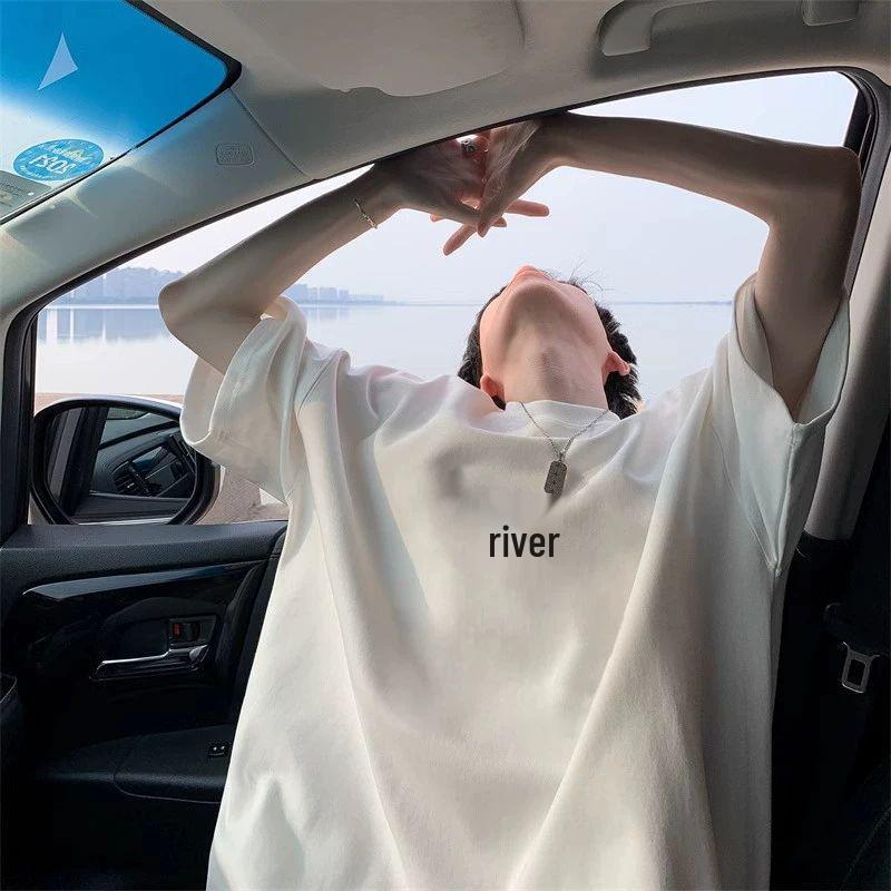 

Мужская футболка с коротким рукавом из тяжелого хлопка 220 г/м², американский стиль, модный свободный крой, небольшой вырез горловины, летний рукав до локтя, унисекс Extra Large белый