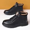 2025 new velvet Martin boots men's British style black leather boots casual high-top boots platform Northeast cotton shoes