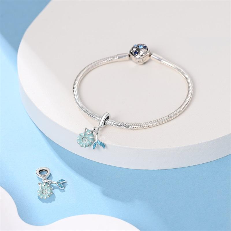 Original Copper Charms Luxury Blue Conch Shell Fish Tail Pendant Beads Fit Bracelet Diy Women Making Delicate Gift