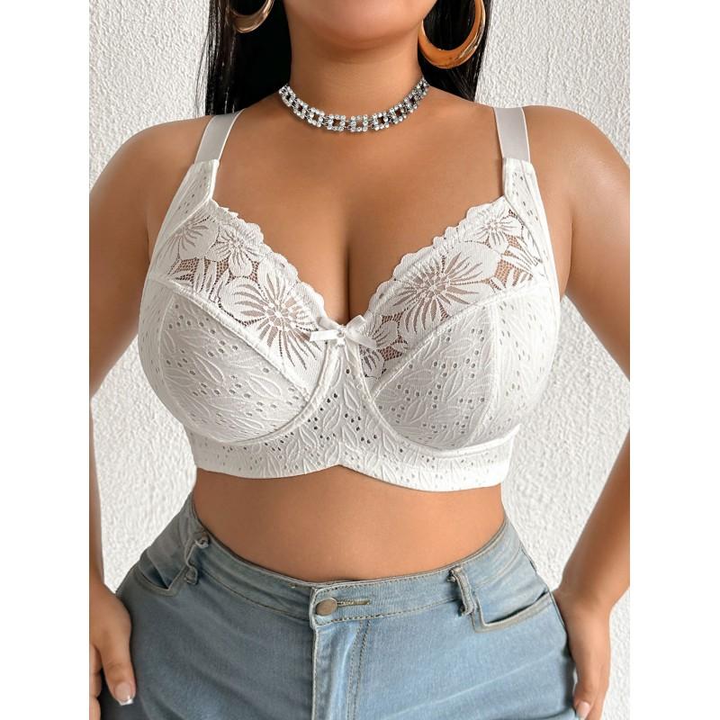 Plus Size Lace Push-Up Bra Women Thin Cup Wire-Free Full Coverage Comfortable Breathable