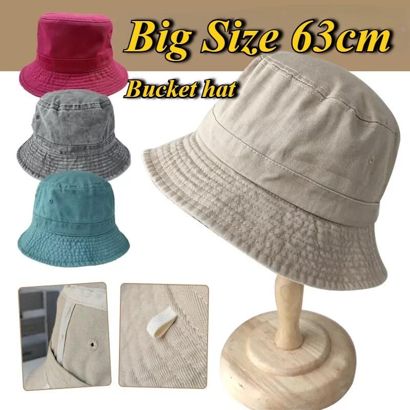 Zealous Sole Women's Grey Korean Unisex Oversize Big Head Bucket Hats Washed Cotton Fisherman Sun Hat Plus Size Bob Panama Fisherman Hat Big Size Sun Hat 61-63Cm