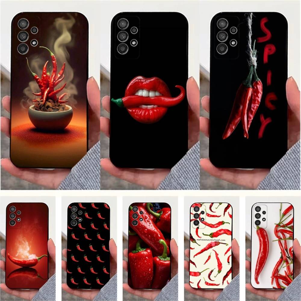 Pattern Red Chilli Pepper Case For Samsung S23,S25,S20,S10,S9,S21,S24,S22,Ultra,FE,Plus,Lite,Soft Silicone Black