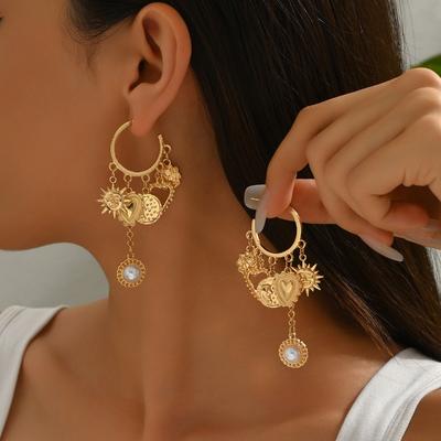 Big Circle Earrings Alloy Sun Love Accessories Light Luxury Premium Pearl Fringed Earrings