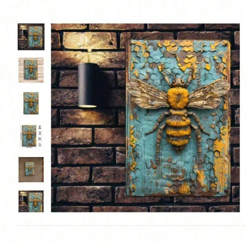 Metal Wall Art French Country Kitchen Decor Rustic Retro Flowers Bees Farmhouse 8x12 Inch