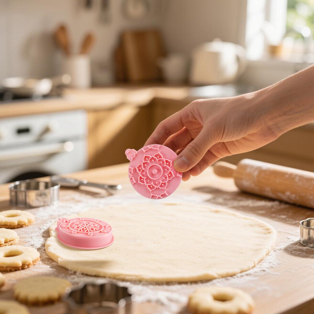 10 Piece Christmas Ornament Cookie Cutters, 3d Raised Design Cookie Stamps, Round Ornament Baking Molds