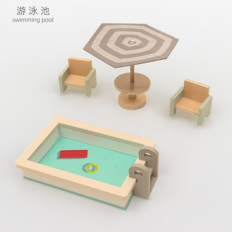 New Mini Small Furniture Wooden Kitchen Bedroom Bathroom Play House Simulation Doll House Children's Toys Furniture Placement