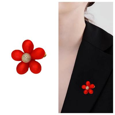 New Year's Red Small Brooch Women's High-end Neckline Fixed Anti-light Accessories Light Luxury Mini Small Red Flower Clothes Corsage