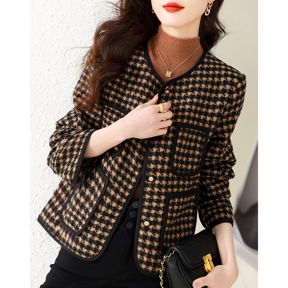 

Классический клетчатый пиджак свободного покроя в Корейском стиле с небольшим ароматом и круглым вырезом в клетку для женщин на осень и зиму 2XL