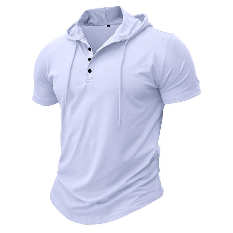 Men's Cross-border Henley Sport Hoodie: Short Sleeve Outdoor Running Fitness Top