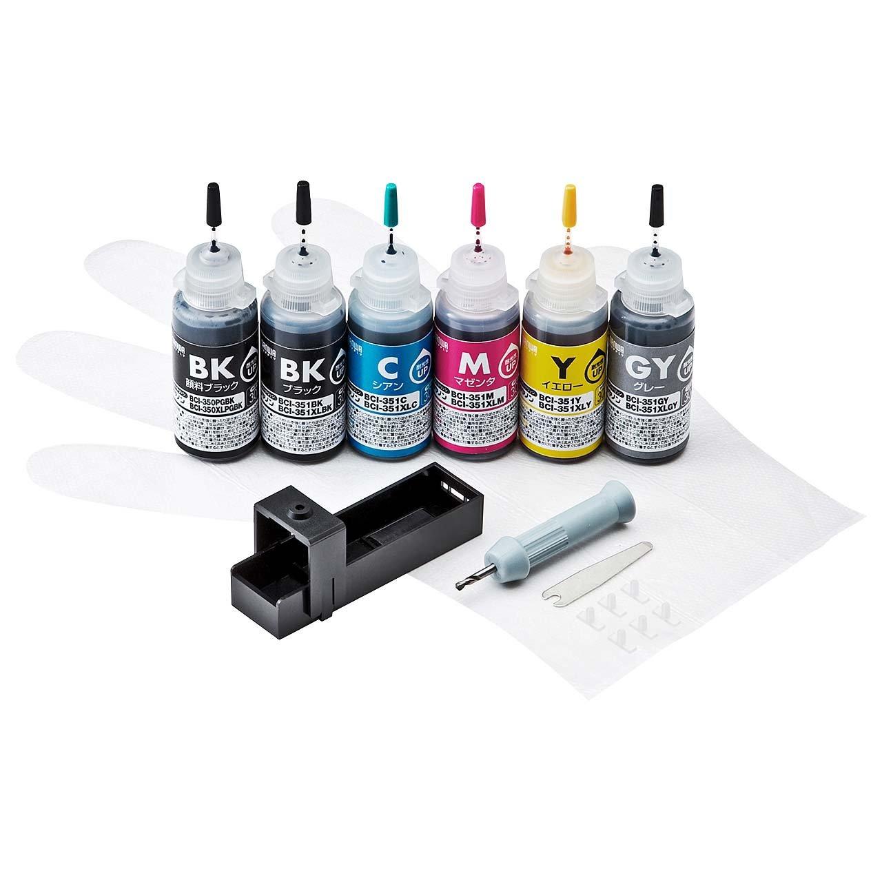 

Sanwa Supply Ink Refill (First Time) for BCI-350PGBK, 351BK, C, M, Y, and GY (INK-C351S30S6)