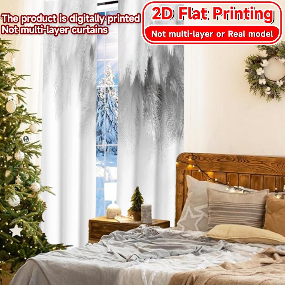 2D FLAT PRINTING 2pcs Curtains (Without Rod) Elegant Feather Design Curtains April Fools is Day holiday curtains Durable