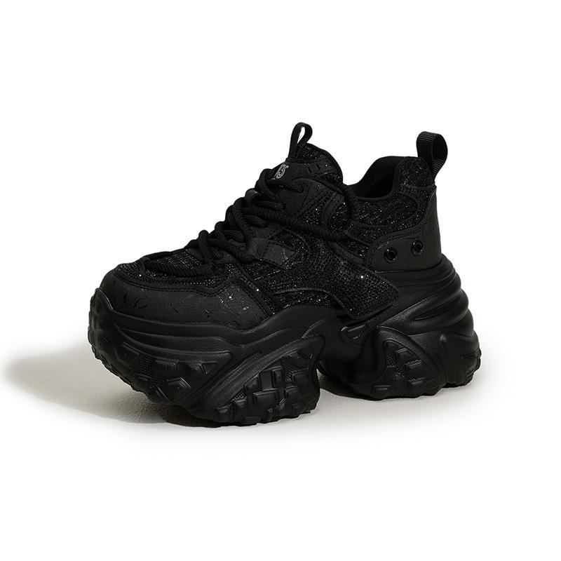 Red Dad Shoes Women's 2025 Autumn and Winter New Small Casual Shoes Versatile Rhinestone Thick-soled Inner Height-increasing Women's Shoes