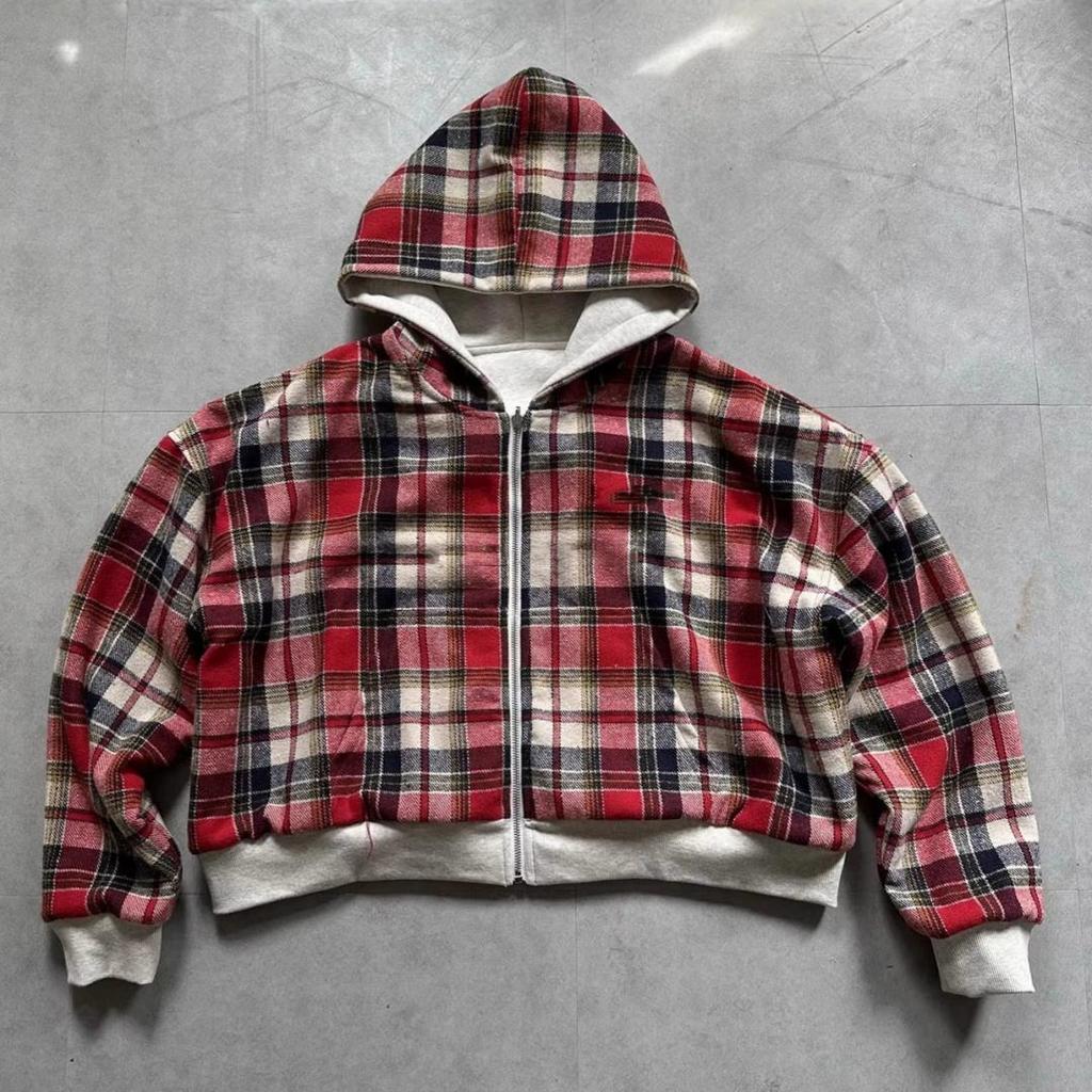 Autumn Jacket Fashion Hooded Zipper Plaid Front and Back Can Wear Hoodie Sweater Men