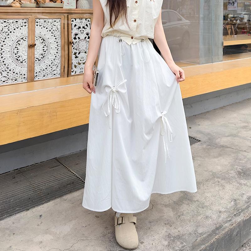 Arbeitskleidung Rock mit Schleifen-Detail Damen Hohe Taille Ausgestellter Midi-Rock Mode Lässig A-Linien-Rock