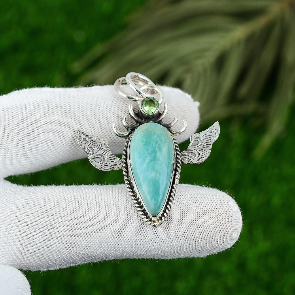 Daughters Day Sale 925 Sterling Silver Amazonite Gemstone Tsavorite Wife Pendant