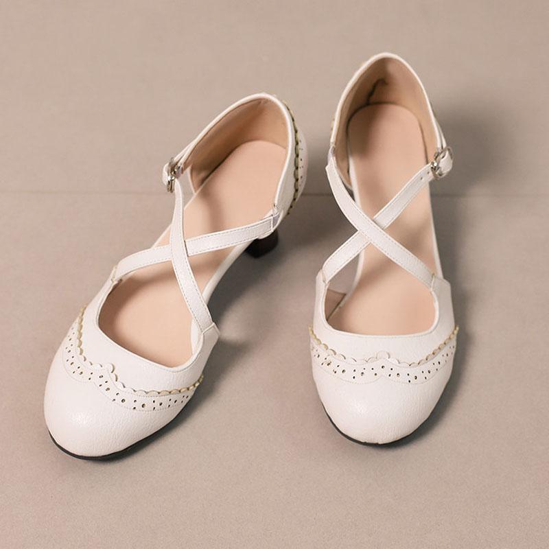 Custom Spring Autumn Women Shoes Side Empty Round Toe Pumps Women Summer Sandals 5.5cm Heel Cross Strap Zapatos De Mujer WSH5265