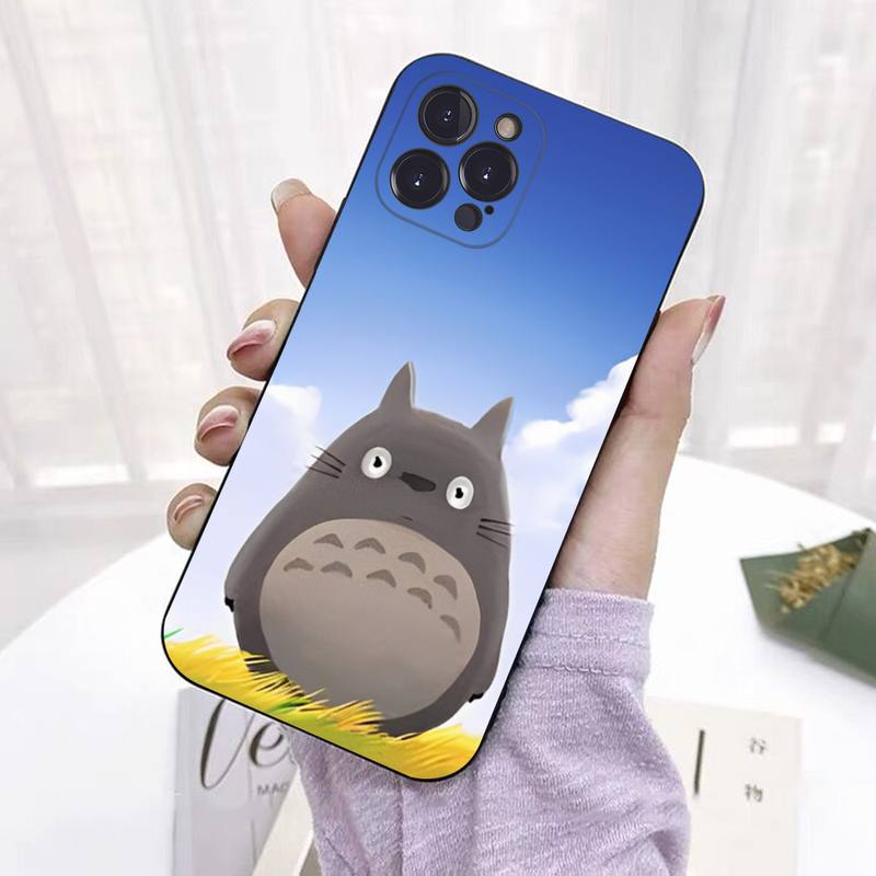Coque de téléphone Capa Black Shell Totoro pour iPhone 8 7 6 6S Plus X SE 2020 XR XS 14 11 12 13 Mini Pro Max