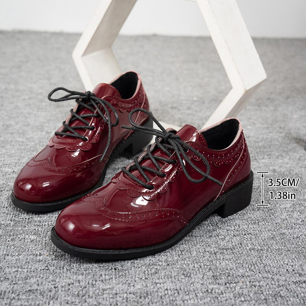 Fashion Aphixta New 3.5cm Pointed Toe Patent Leather Shoes Women Loafers Wine Red Square Heels Shoes For Woman Student Footwear