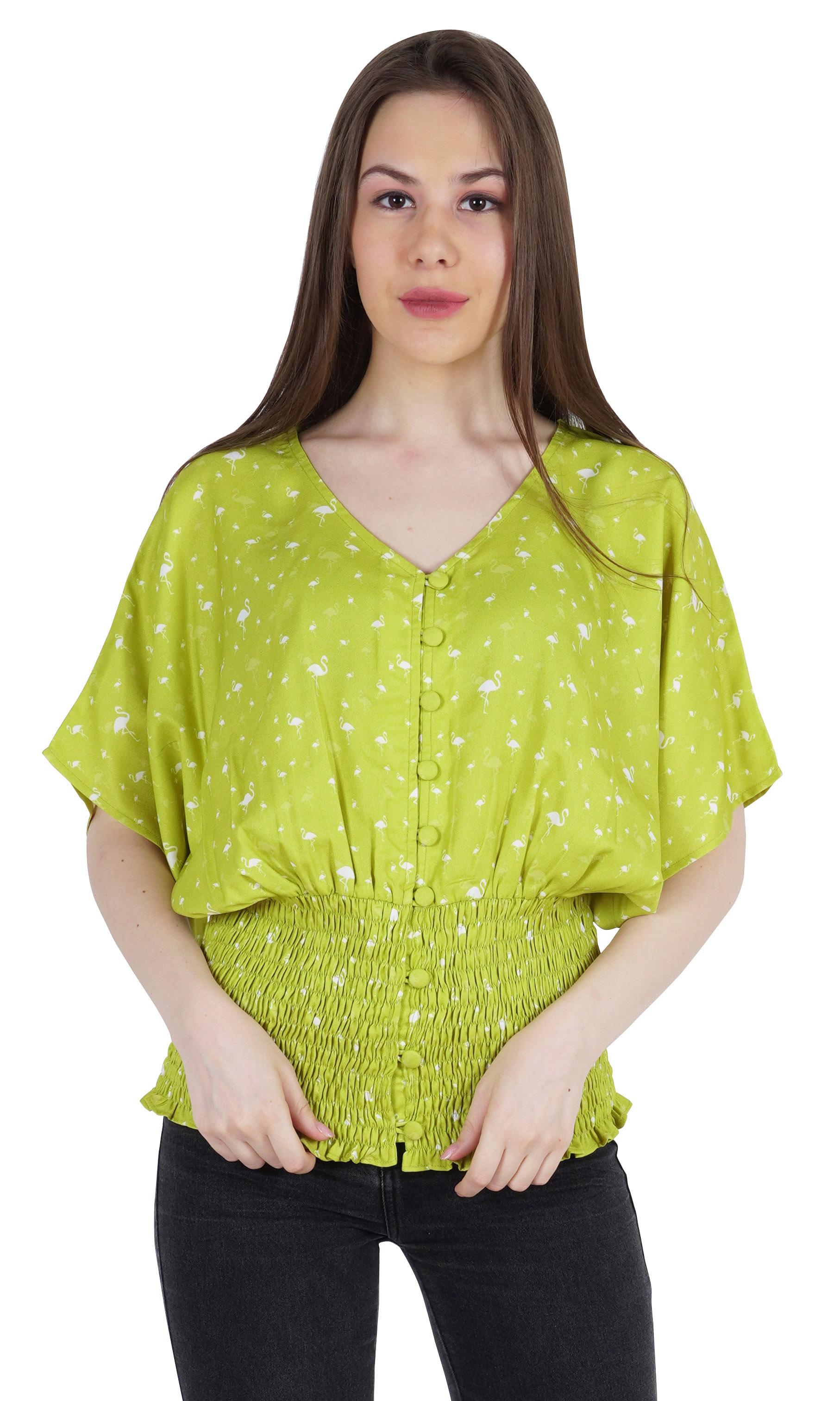 

Moomaya Модні літні повсякденні блузки з принтом «летюча миша» для жінок з V-подібним вирізом XXL світло-зелений колір