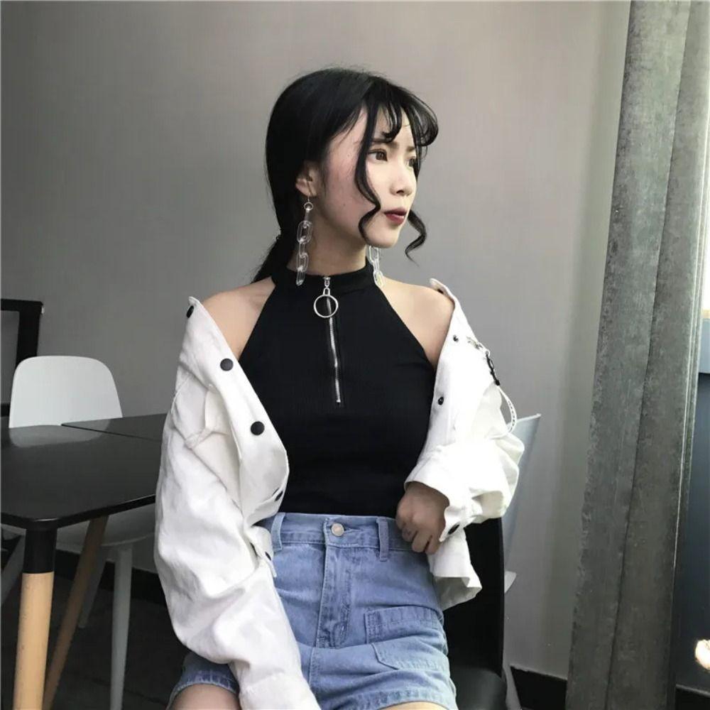 

Solid Color Knitted Camisole Knitted Leisure Tank Top Fashion Retro Crop Tops Spice Girl