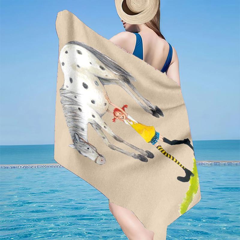 Pi-ppi And Horse Friendship Beach Towel, Super Soft Microfiber, Gift for Her/Him, Birthday, for Pool, Beach, Travel, Home Decor Fan gifts