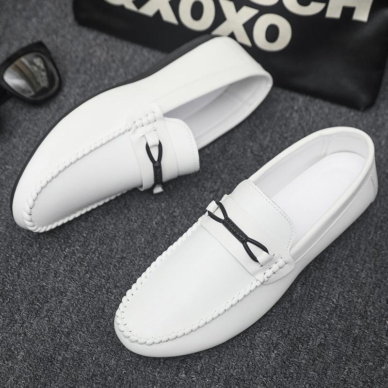 Metal Buckle Black Loafers Leather Mens Slip on Shoes Comfortable Men Casual Shoes Male Driving Footwear Breathable Mens