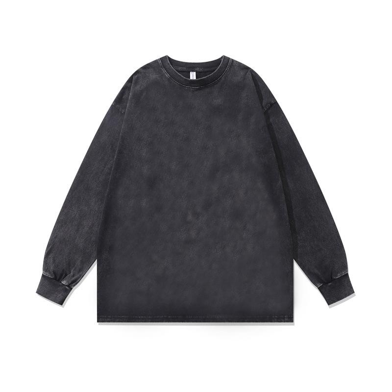 Hip Hop Rap Portrait Print Vintage Washed Long Sleeve T-Shirt Fall And Winter Loose Cotton Crew Neck Base Shirt For Men