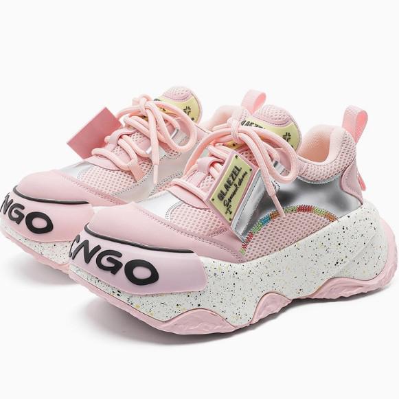 

Женские демисезонные туфли на танкетке с колор-блоком, увеличивающие рост 39 Women светло-розовый