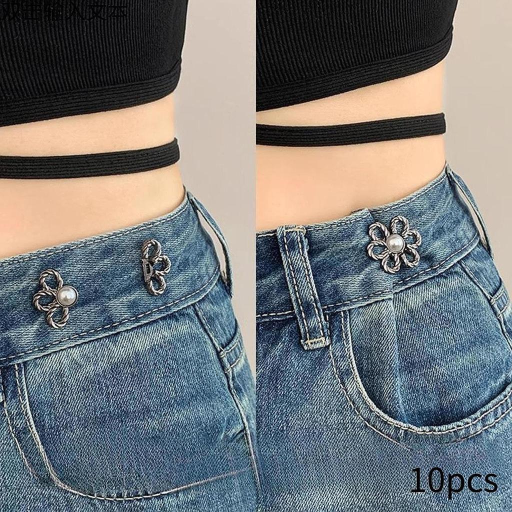 10 Pieces Jeans Tighten Waist Buckles Flower Buttons Replacement Women Compact Elegant