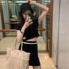 New Summer Slimming Polo Neck Cropped Top, High-waisted Hip-hugging Skirt, Contrasting Two-piece Suit for Women