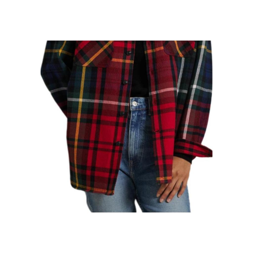 Polo Ralph Lauren Plaid Twill Cotton Long Sleeve Shirt Loose Fit Women Shirts Red WMPOSHTNDO20692-600