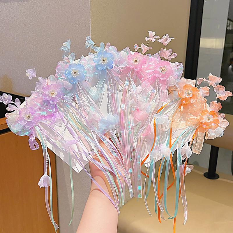 Retro 2026 Fairy Tassel Hair Clips for Girls - Non-damaging Hanfu Bow Knot Ribbons