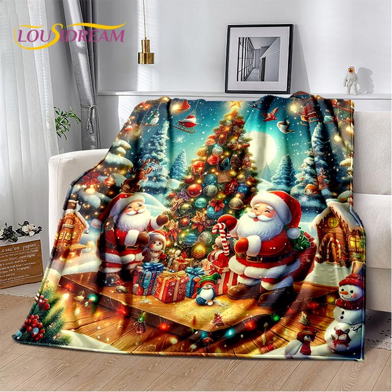 2025 Merry Christmas Tree Santa Claus,New Year Fairy Tale Gift Soft Plush Blanket,Flannel Throw Blanket for Living Room Bed Sofa