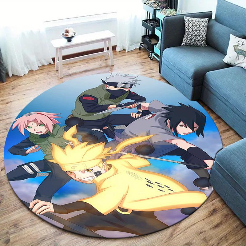 Naruto Team Battle Round Area Rug Carpet Rug For Living Room Bedroom Sofa Playroom Decor Nonslip Floor Mat