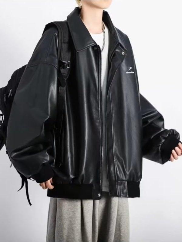 Модна чоловіча шкіряна мотоциклетна куртка в гонконгському стилі для осені та зими