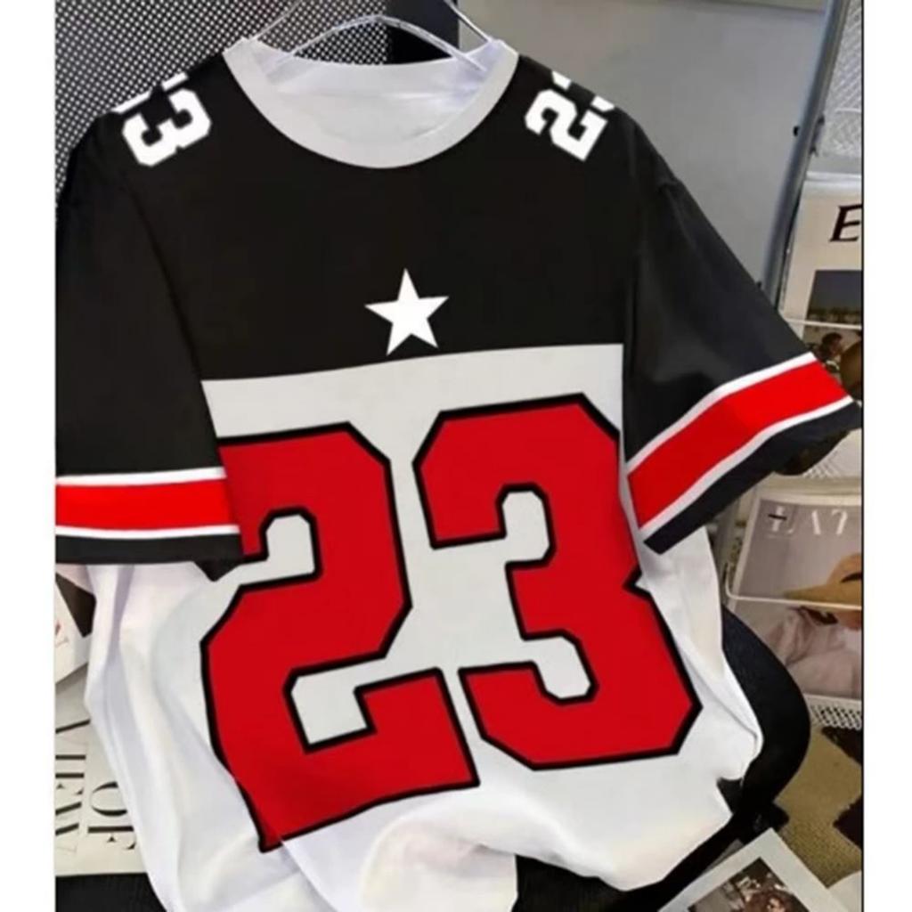 Number 23 Star Pattern Men's T Shirt Red White Style Dry Striped Design Casual Daily Wear Tshirt Trendy Sports