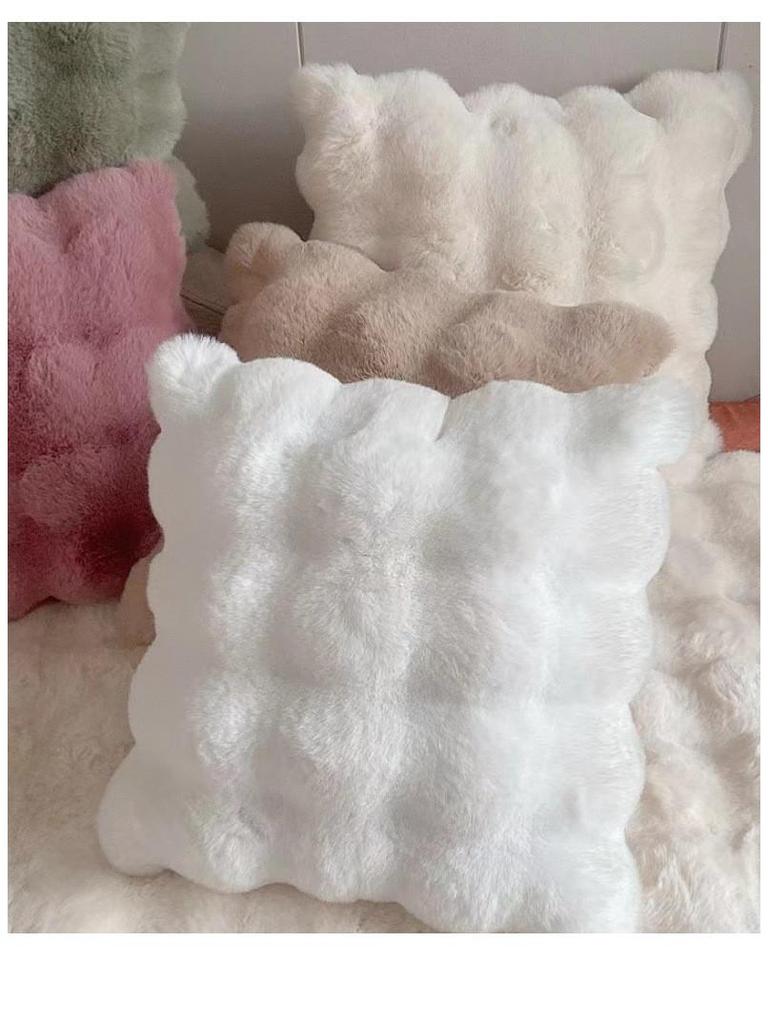 Plush Faux Rabbit Fur Throw Pillow for Sofa or Bed - Cozy Lumbar Support Cushion