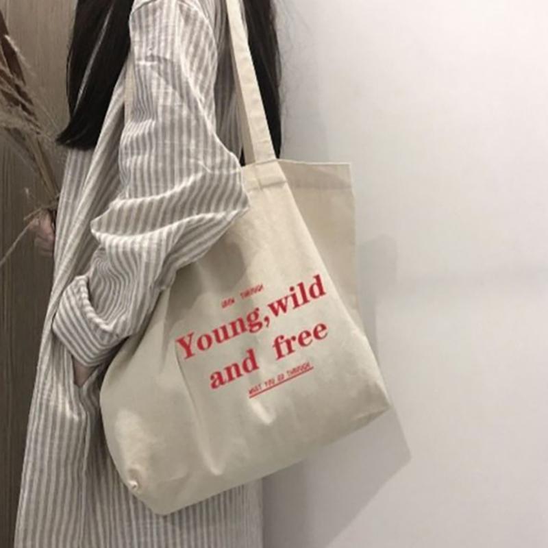 Повседневная женская сумка большой вместимости, на плечо, шоппер, холщовая, с принтом букв, Харадзюку, на молнии, уличные сумки