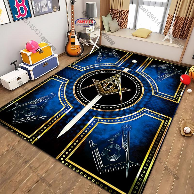 Freemason Symbol Pattern Print Flannel Area Rug Masonic Design Soft Comfortable Floor Mat For Living Room Bedroom 60x90cm