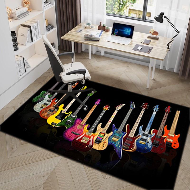 1Pc Electric guitar theme Printed circular carpet, home door mat, outdoor travel protection carpet A4