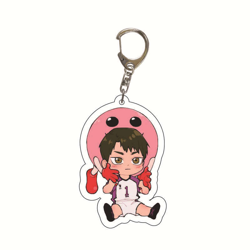 Brelok do kluczy Haikyuu Siatkówka Figurki Anime Hinata Shoyo Kageyama Tobio Kenma Kozume Nishinoya Yuu Akrylowy Breloczek Wisiorek Najwyższa Jakość 55mm pink
