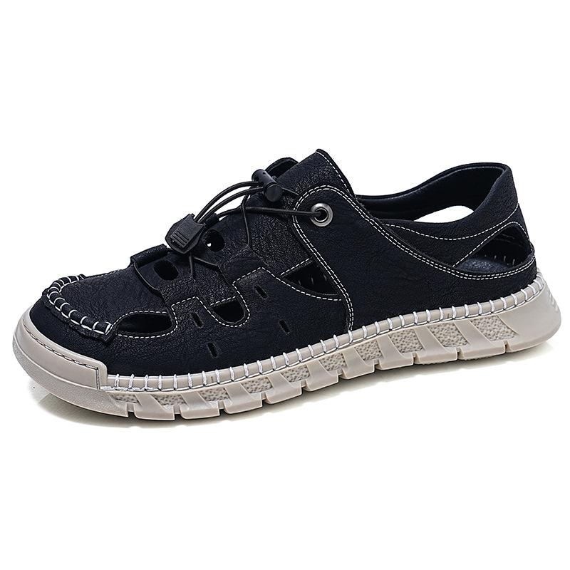 Hard summer leather men's sandals hand-stitched non-slip men's shoes soft-soled outdoor casual shoes bag head shoes