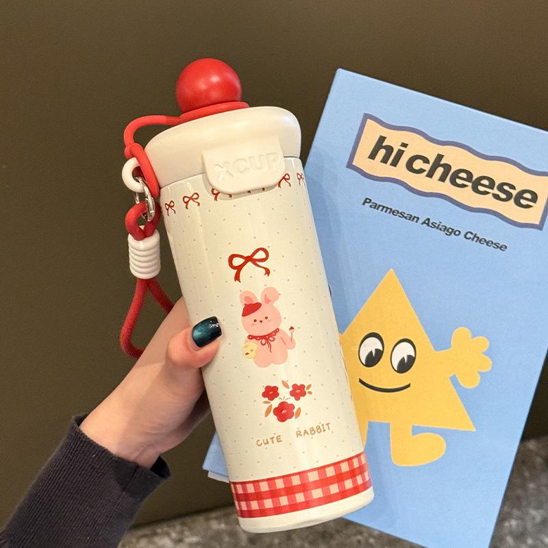 New Stainless Steel with Straw Thermos Cup High Value Float Creative Water Cup Large Capacity Cat Cartoon Coffee Cup